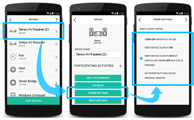 Harmony app - Change Device Power Settings